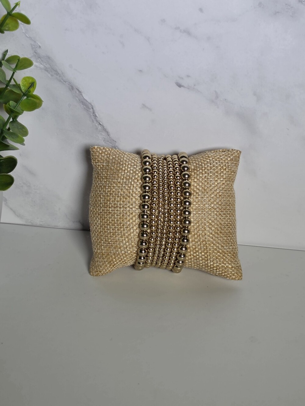 Gold Beaded Stretch Bracelet Stack - Women Accessories